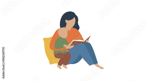 Loving mother reads engaging storybook to her young child, fostering early literacy and a strong family bond