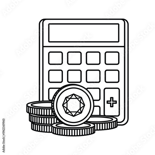 Calculator with coins representing financial calculations and savings