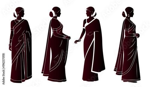 Elegant silhouettes of women adorned in traditional South Asian garments, depicting grace, cultural heritage, and a timeless feminine presence
