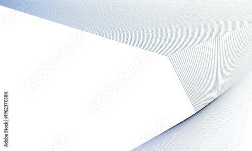 Abstract vector graphic illustration featuring an array of fine blue parallel lines converging into a dynamic three dimensional perspective design element