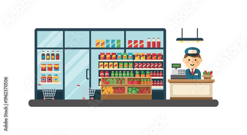 Colorful illustration of a grocery store.