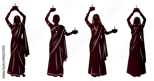 Elegant silhouettes of women adorned in traditional South Asian garments, depicting grace, cultural heritage, and a timeless feminine presence