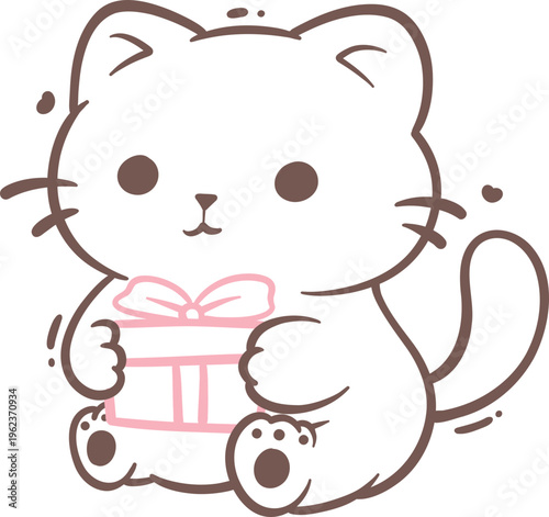 Cute Cat Holding Gift Box