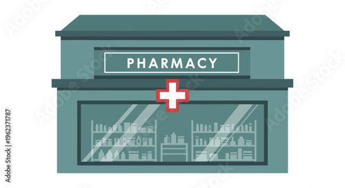 Illustration of a pharmacy storefront.