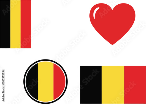 Creative representations combining belgian flag with a heart and circular badge design Vector