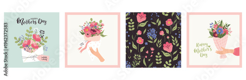 A collection of Mother's Day cards and pattern. Postcard for Mother's Day, motherhood and childcare.