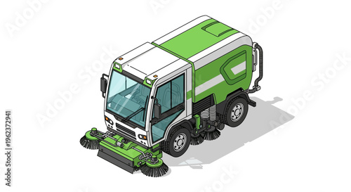 Green street sweeper cleaning road.