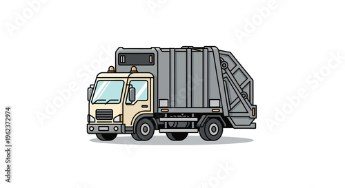 A cartoon illustration of a garbage truck.