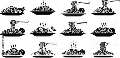 set of spaghetti plate icon vector illustration isolated on white background
