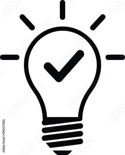 Illuminating idea marked with a check inside a light bulb icon Vector