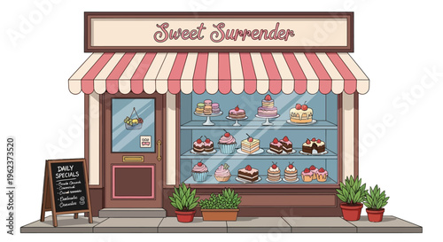 Colorful illustration of a bakery storefront.