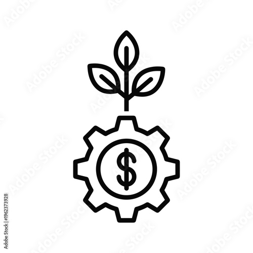 Growth and financial progress symbolized by a gear and plant sprouting from it