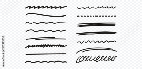 Hand-drawn doodle stroke line marker, squiggly underline set, brush Pen stroke with
underline accent sketch mark Vector Illustration
