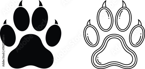 Black and outlined paw prints of a domestic cat compared side by side Vector