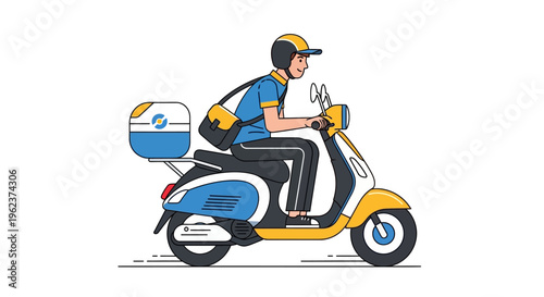Delivery rider on a scooter with a box.