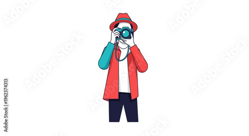 A cartoon character taking a photo.