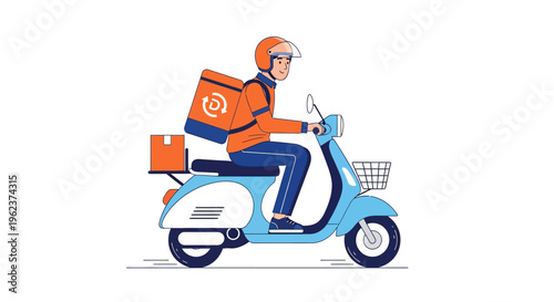 Delivery rider on a scooter with package.