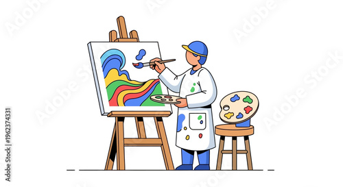 Artist painting colorful abstract artwork.