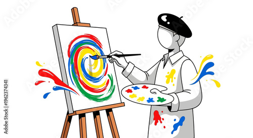 Artist painting colorful abstract art.