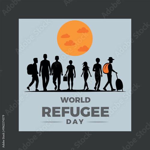 World refugee day awareness poster with people walking