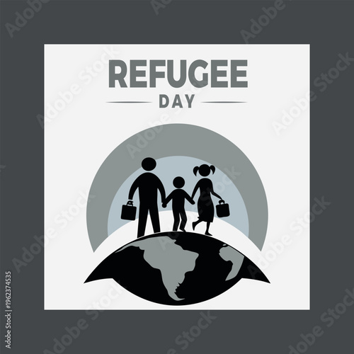 A family of refugees standing on top of the world