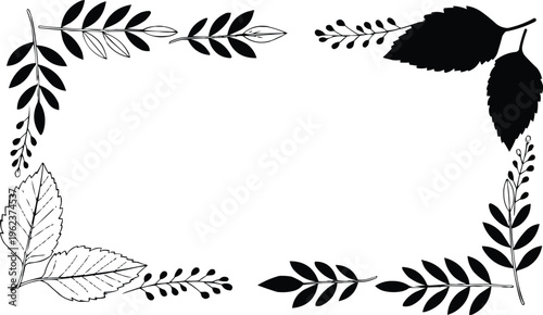 A black floral leaf frame in a decorative nature design style