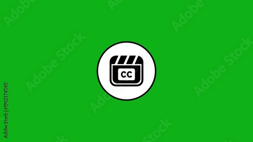 Closed captions clapperboard icon animation on green screen background, motion graphic.