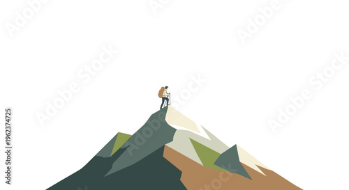 Man standing on mountain peak triumphantly.
