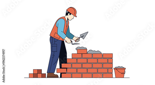 Man building a brick wall structure.