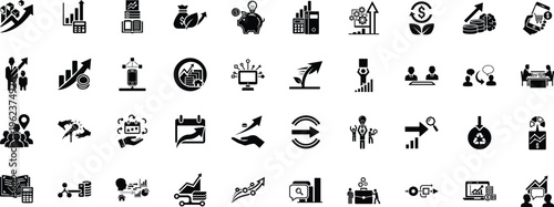 Comprehensive icon collection representing business, finance, and productivity concepts