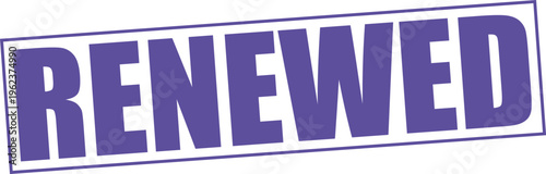 Vector purple renewed stamp seal with diagonal layout and textured border