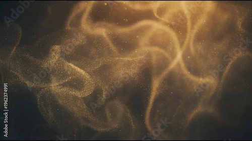 Soft golden dust clouds forming expansive flowing nebula-like shapes with drifting particles in deep dark space in smooth seamless cinematic motion