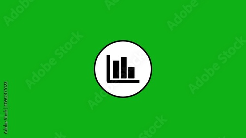 Bar chart icon animation on a green screen chroma key background, finance growth stock market.