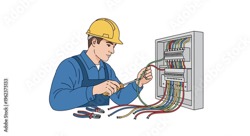 Electrician working on electrical panel.