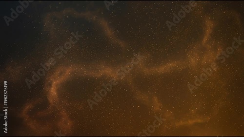 Diffuse golden dust haze filling deep dark space with drifting particles in smooth seamless cinematic motion