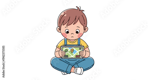 A cartoon boy sitting with a puzzle.