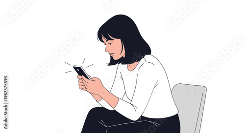 woman sitting and using smartphone.