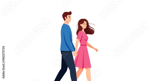 A cartoon illustration of a couple walking.