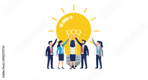 Business people hold up a light bulb.