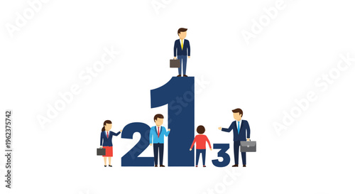 Business people standing on numbers.