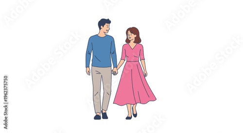 A cartoon illustration of a romantic couple walking hand in hand.
