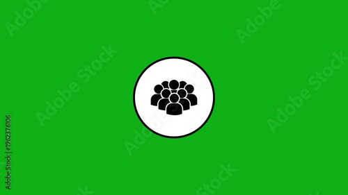 Group icon animation on green screen chrome key background, animated symbol for social media.