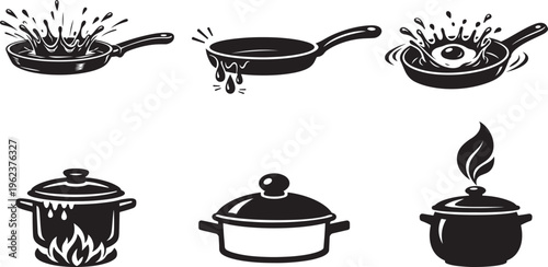 Kitchen pot and pan set for culinary projects, restaurant branding and cooking apps