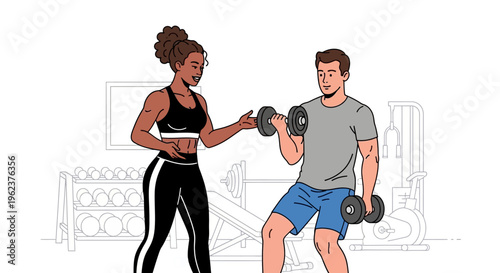 Fitness instructor guiding gym workout routine.