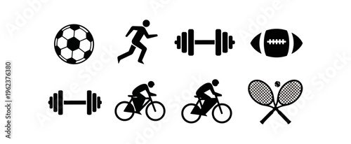 Sports equipment and recreational activities silhouettes black background
