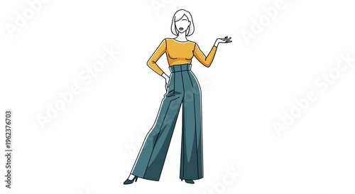 A woman in casual fashion poses confidently.