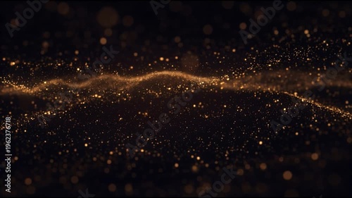 Golden dust particles forming a luminous spiral groove with drifting grains across a dark textured surface in smooth seamless cinematic motion