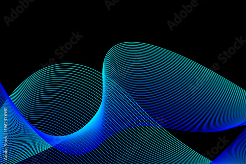 ラインが流れる未来的デジタルウェーブ抽象背景　水色