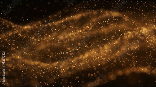 Golden dust particles forming deep sculpted wave folds flowing calmly across a dark velvety surface with warm cinematic light and ultra smooth seamless motion