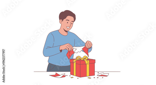 Man opening a gift box with surprise.